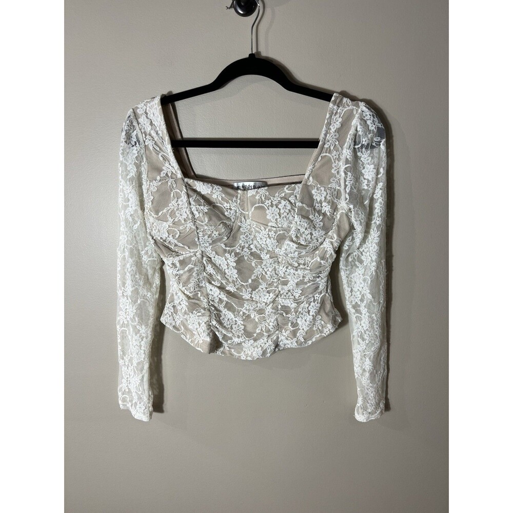Madden Girl Lace Long Sleeve Bustier Top Size Medium Fairy Y2K Ruched